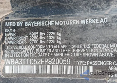 2015 BMW 428I xDrive from USA, damaged, VIN WBA3T1C52FP820059